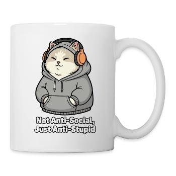 Cat Hoodie Saying AntiStupid - Mug - white - Right