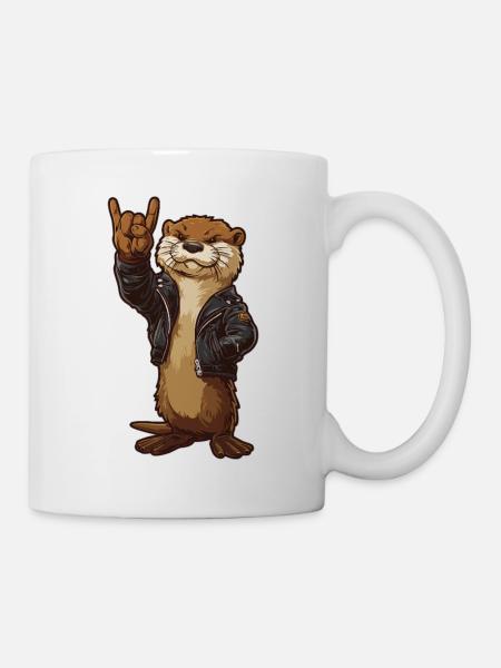 Rock Otter – Cooler Otter im Bikerstyle - Tasse - Weiß