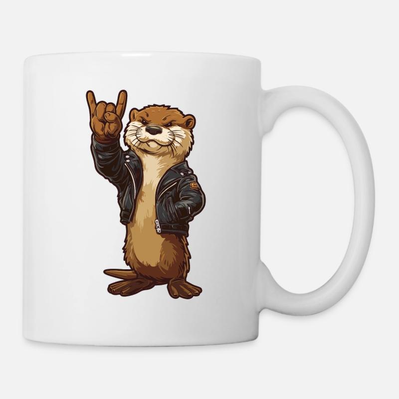 Rock Otter – Cooler Otter im Bikerstyle - Tasse - Weiß