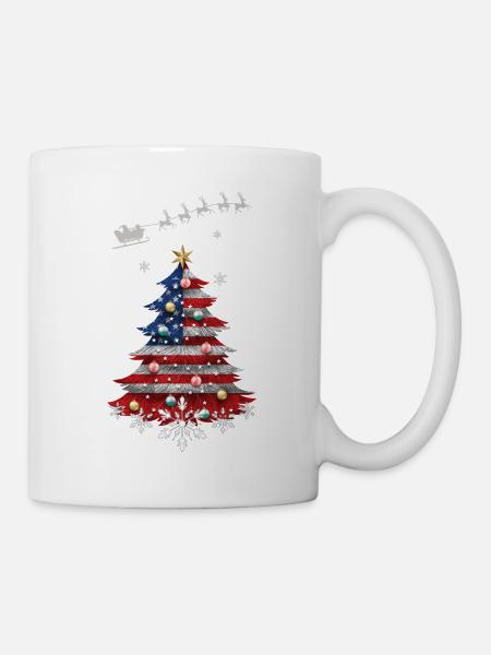 Weihnachtsbaum mit USA-Flagge - Tasse - Weiß