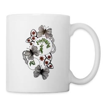 Handgezeichnetes Schmetterlings Florales Muster - Tasse - Weiß - Rechts
