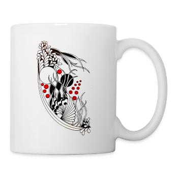 Schwarzweiß Blätter Wellenakzente - Tasse - Weiß - Rechts