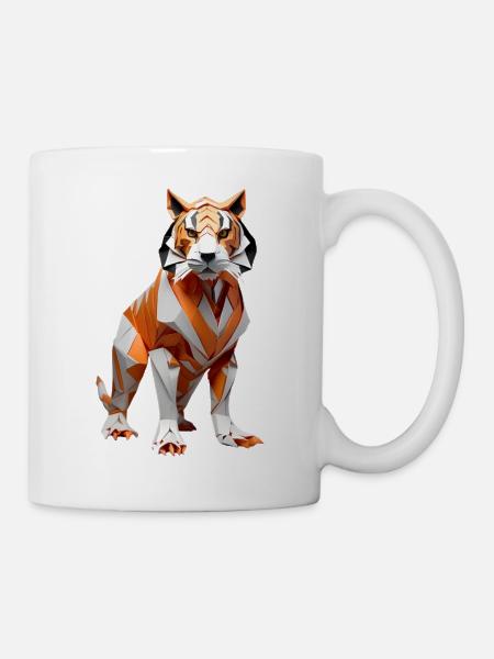 Geometrischer Low-Poly Tiger - Tasse - Weiß