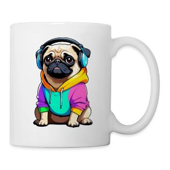 Pug with headphones and clothes - Mug - white - Right