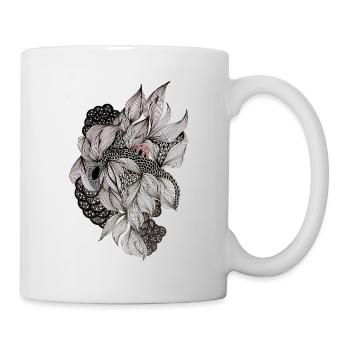 Schwarzweiß Blütenspirale - Tasse - Weiß - Rechts