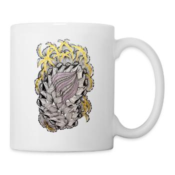 Blätterwirbel mit Goldband - Tasse - Weiß - Rechts