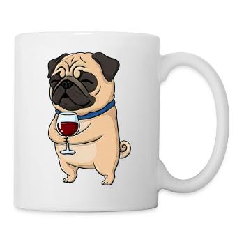 Mignon, carlin, dessin animé, amateur de vin, vin rouge - Mug blanc - blanc - Droite