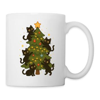 Katzen, die Weihnachtsbaum dekorieren – spaßiges Design - Tasse - Weiß - Rechts