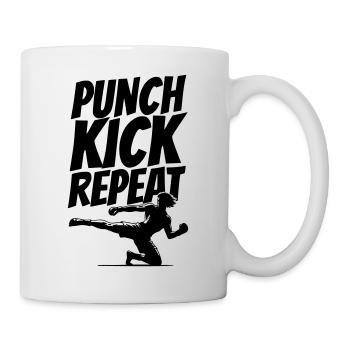 Kickboxer Graphic with Punch Kick Repeat Text - Mug - white - Right