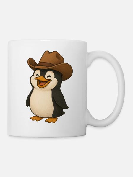 Süßer Pinguin Texas Cowboy Hut Lustig USA - Tasse - Weiß