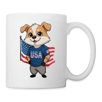 Patriotic cartoon dog with USA flag - Mug - white - Right