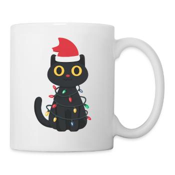 Chat noir à la lueur des lumières - Mug blanc - blanc - Droite