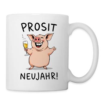 Prosit Neujahr Silvester Schwein lustig Neues Jahr - Tasse - Weiß - Rechts