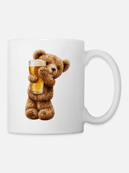 Bärchen mit Bierglas Bierchen Teddybär - Tasse - Weiß