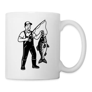Angler Großer Fang Fisch Stolz Vektor - Tasse - Weiß - Rechts