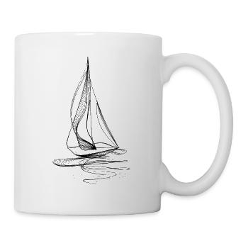 Sailboat Line Art – Black Minimal Graphic - Mug - white - Right
