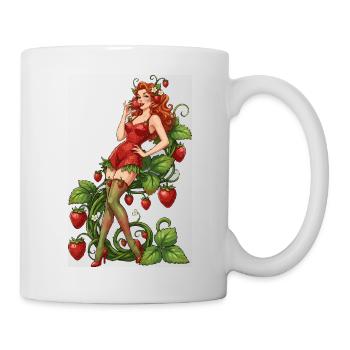 Erdbeer-Pin-up-Dame in der Natur - Tasse - Weiß - Rechts