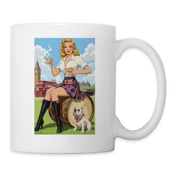 British Pin-up with Bulldog and London - Mug - white - Right