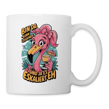 Le flamant rose disant : J’y suis – ça dégénère quand même - Mug blanc - blanc - Droite