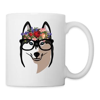 Süßer Sibirischer Husky-Blumenkranz-Hund-Mutter-Liebhaber - Tasse - Weiß - Rechts