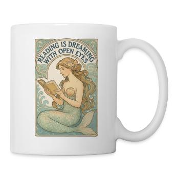 Meerjungfrau Nixe Lesen Träumen Bücher Geschenk - Tasse - Weiß - Rechts