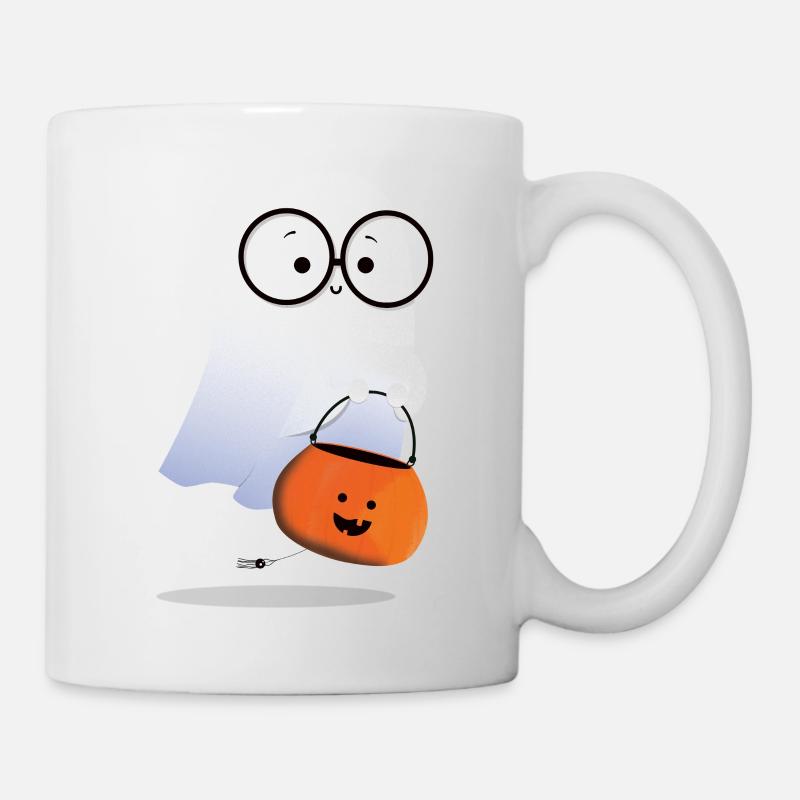 Ghost with pumpkin basket - Mug - white