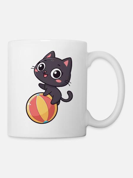 Schwarzes Kätzchen auf Strandball - Tasse - Weiß
