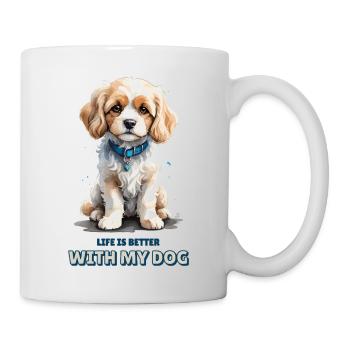 La vie est meilleure avec mon chien - Aquarelle Cavachon - Mug blanc - blanc - Droite
