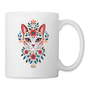 Blumenkatzenkopf im FolkStil - Tasse - Weiß - Rechts