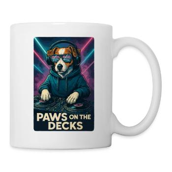 Jack Russell Terrier DJ Turntables Pfoten Techno - Tasse - Weiß - Rechts