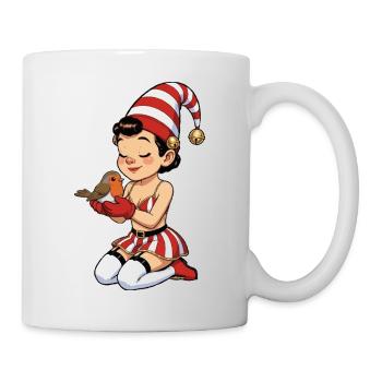 Gnome girl with robin - Mug - white - Right