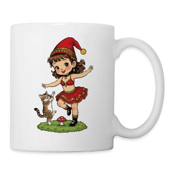 Leprechaun-Mädchen tanzt mit Katze - Tasse - Weiß - Rechts