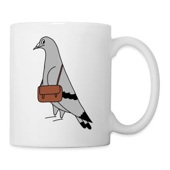Pigeon with Bag – Illustration minimaliste urbaine - Mug blanc - blanc - Droite