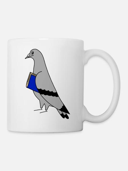 Pigeon with Book – Minimal Urban Illustration - Mug blanc - blanc