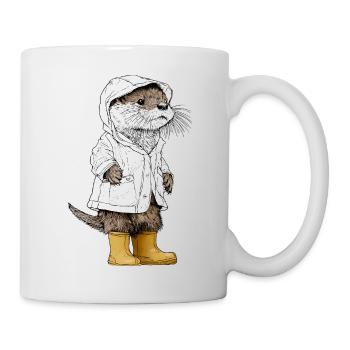 Mignonne Loutre en imperméable et bottes - Mug blanc - blanc - Droite