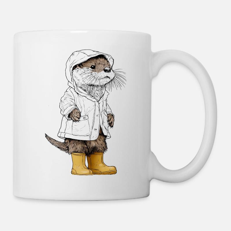 Mignonne Loutre en imperméable et bottes - Mug blanc - blanc