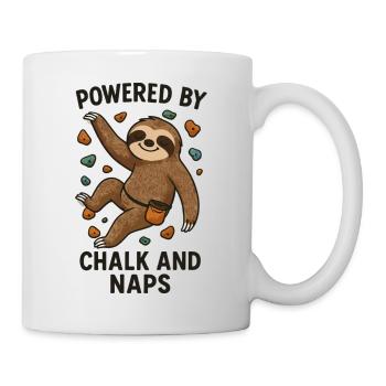Bouldern Shirt lustig – Faultier mit Chalk - Tasse - Weiß - Rechts