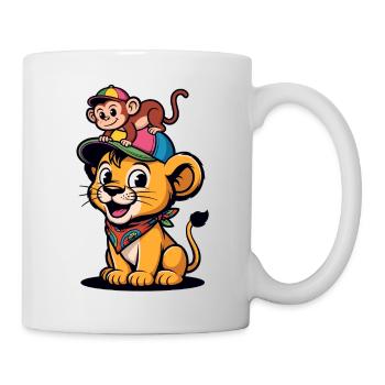 Cute Lion and Monkey – Best Friends - Mug - white - Right