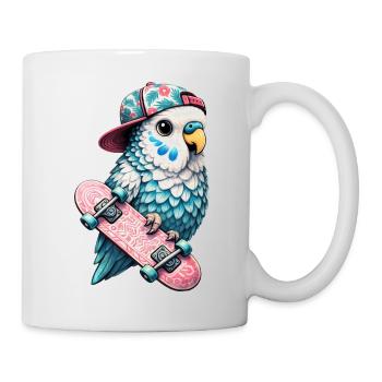Cooler Skateboard-Vogel mit Cap – Streetstyle Desi - Tasse - Weiß - Rechts