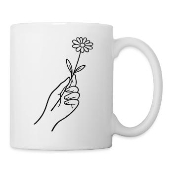 Linienhand mit Blume - Tasse - Weiß - Rechts