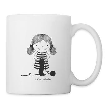Petite Fille Tricoteuse Laine et Aiguilles - Mug blanc - blanc - Droite