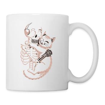 Skelett Und Katze Umarmung Liebe Humor - Tasse - Weiß - Rechts