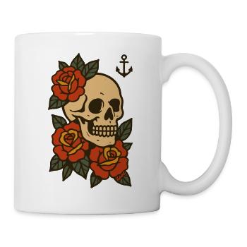 Skelett mit Rosen und Anker Tattoo - Tasse - Weiß - Rechts