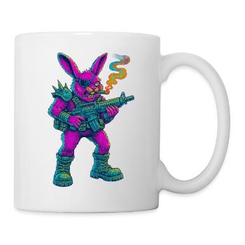 Neon Punk Bunny mit Zigarre und Gewehr - Tasse - Weiß - Rechts