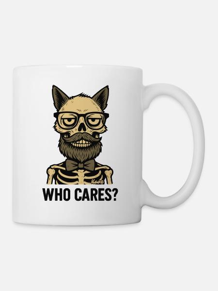Totenkopf Katzen Mann mit Bart und Brille - Tasse - Weiß
