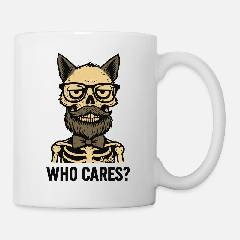 Totenkopf Katzen Mann mit Bart und Brille - Tasse - Weiß