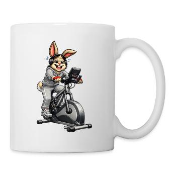 Hase auf dem Heimtrainer mit Kopfhörern - Tasse - Weiß - Rechts