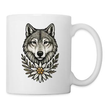 Wolfkopf mit Blumenkranz - Tasse - Weiß - Rechts