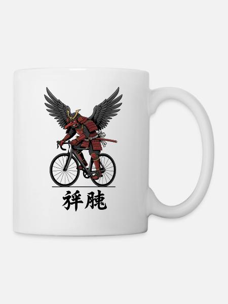 Geflügelter Samurai auf dem Fahrrad - Tasse - Weiß