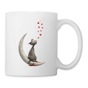 Katze auf Mond  - Tasse - Weiß - Rechts